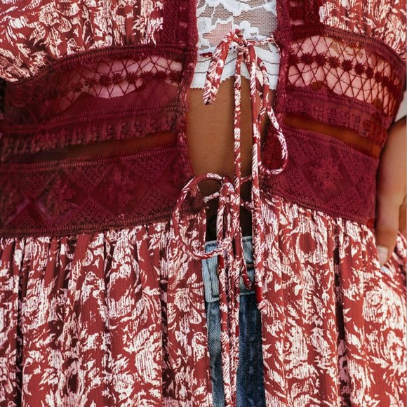 New Red Floral & Lace Kimono Maxi Beach Dress Cover-Up - Picture 7 of 12